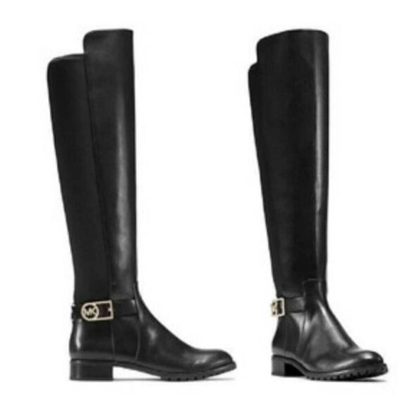 MICHAEL KORS Byrce Black Panel Leather Over The Knee Boot Size 8.5M - Picture 2 of 16